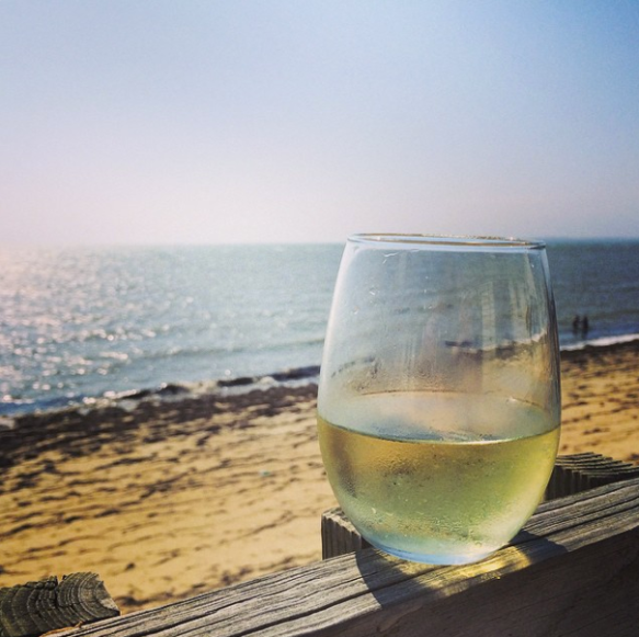 Drinking some white wine on the beach